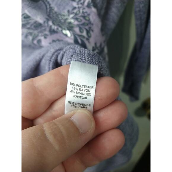 Est. 1946 Woman M Purple Peacock 3/4 Sleeve Pullover Tee Curved Hem - Picture 7 of 9